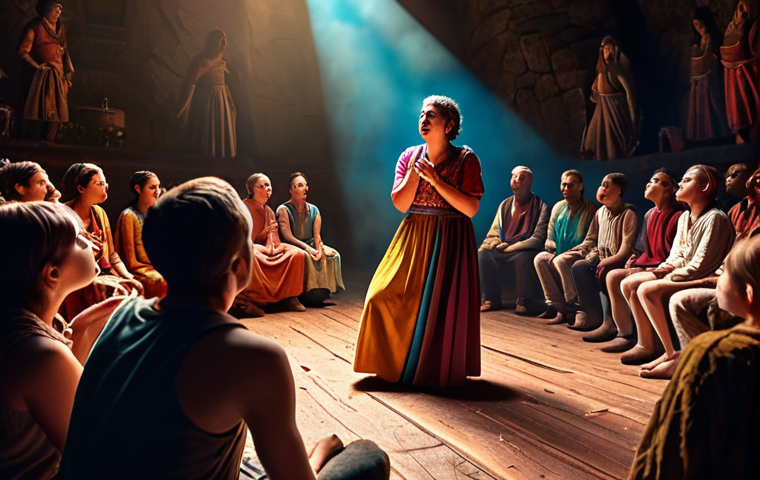 **A storyteller captivating an audience with expressive gestures, vibrant colors, and dramatic lighting, evoking a sense of wonder and inspiration.** (Focuses on the art of storytelling and its impact.)