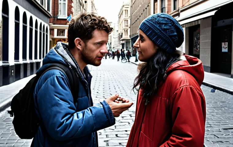 **Inspiration:** A storyteller finding inspiration in a chance encounter between two strangers on a street.