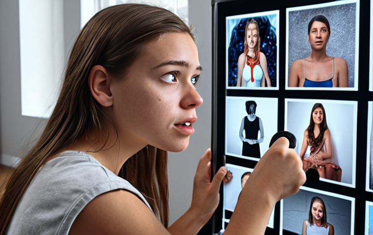 A young woman inspiring a large online audience with her stories on social media, emphasizing the power of storytelling in the digital age.