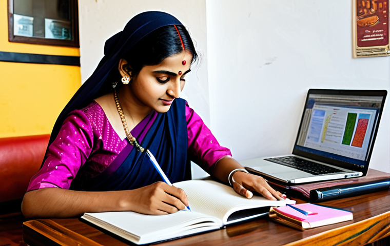 스토리텔러 실기 시험의 주요 평가 요소와 전략 분석과 연구 - **Prompt:** A student diligently studying Hindi grammar, wearing comfortable and modest clothing, si...