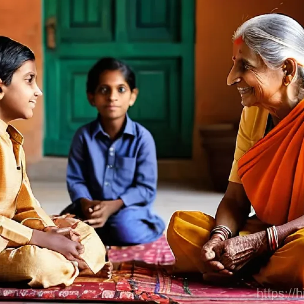 스토리텔러 관련 직업의 다양한 이야기 제작 방법과 사례 분석과 연구 - **Prompt:** A heartwarming scene featuring an elderly Indian grandmother, with gentle wrinkles and a...