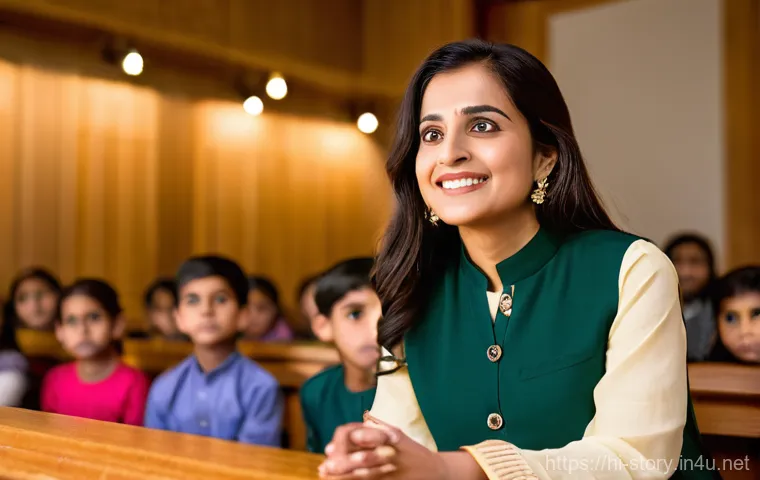 스토리텔러 자격증 실기 시험 체크리스트 - **Prompt for "The Engaging Storyteller"**:
    "A charismatic female storyteller, in her mid-30s, wi...