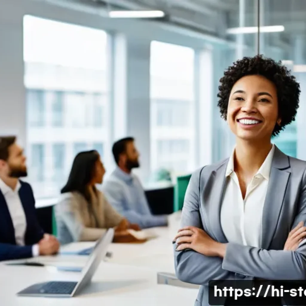 스토리텔러로서 리더십 발휘하기 - **Prompt:** A diverse group of professionals in a modern, brightly lit office space. In the center, ...