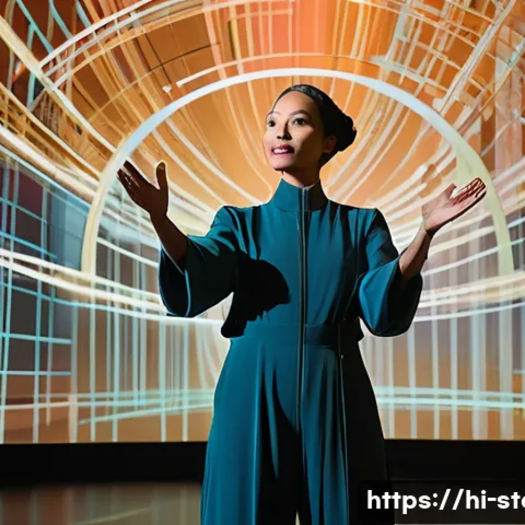 스토리텔러 실무에서의 창의적 문제 해결 사례와 전략 - **Prompt:** A dynamic, inspiring female storyteller in her late 30s, dressed in a stylish, modest co...