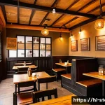 스토리텔러와 고객 경험 관리 - A warm and inviting local Indian café interior with rustic wooden tables and walls adorned with fram...