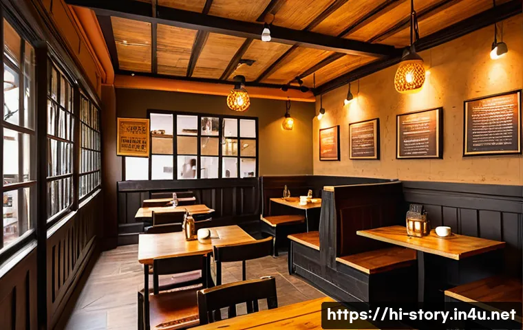 스토리텔러와 고객 경험 관리 - A warm and inviting local Indian café interior with rustic wooden tables and walls adorned with fram...