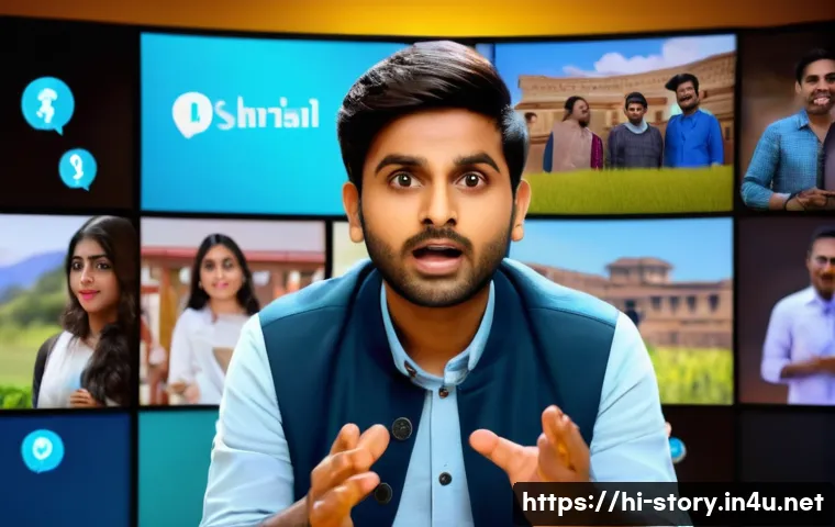 스토리텔러 실무 사례와 교훈 - A vibrant digital storytelling scene featuring a young Indian presenter in traditional casual attire...