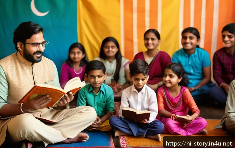 스토리텔러 자격증 시험 준비 경험담 - A vibrant storytelling workshop scene in an Indian classroom setting, featuring a confident young Hi...