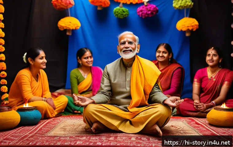 스토리텔러 직업의 필수 기술 습득법 - A warm and engaging scene showing a storyteller in traditional Indian attire, sitting cross-legged o...