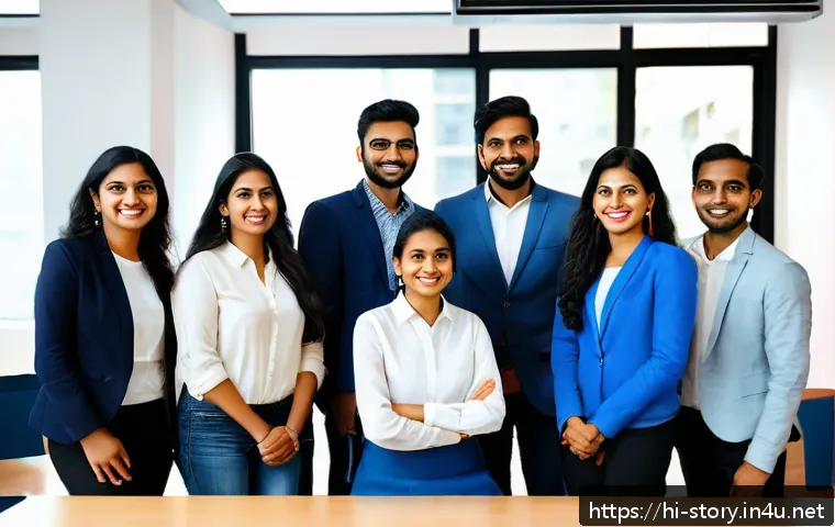 스토리텔러와 멘토링 프로그램 - A diverse group of young Indian professionals engaged in a vibrant team meeting in a modern office s...