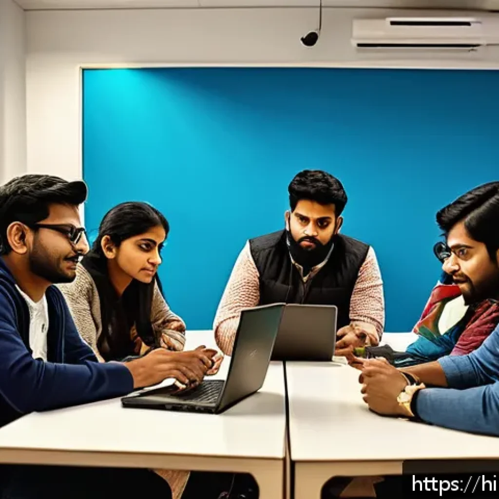 스토리텔러 자격증의 활용 사례 분석 - A vibrant digital storytelling workshop scene featuring a diverse group of young Indian professional...